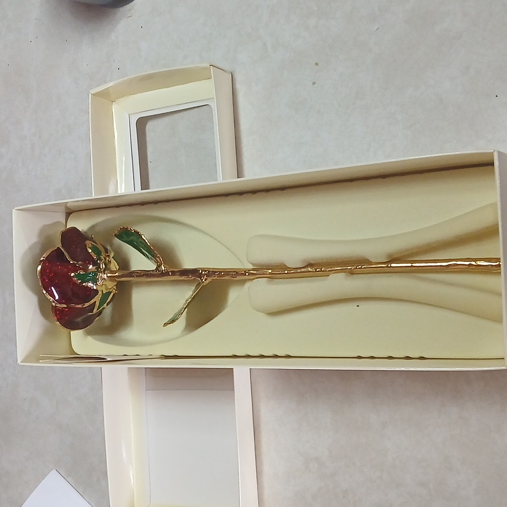 24K Gold Trimmed Red Rose
